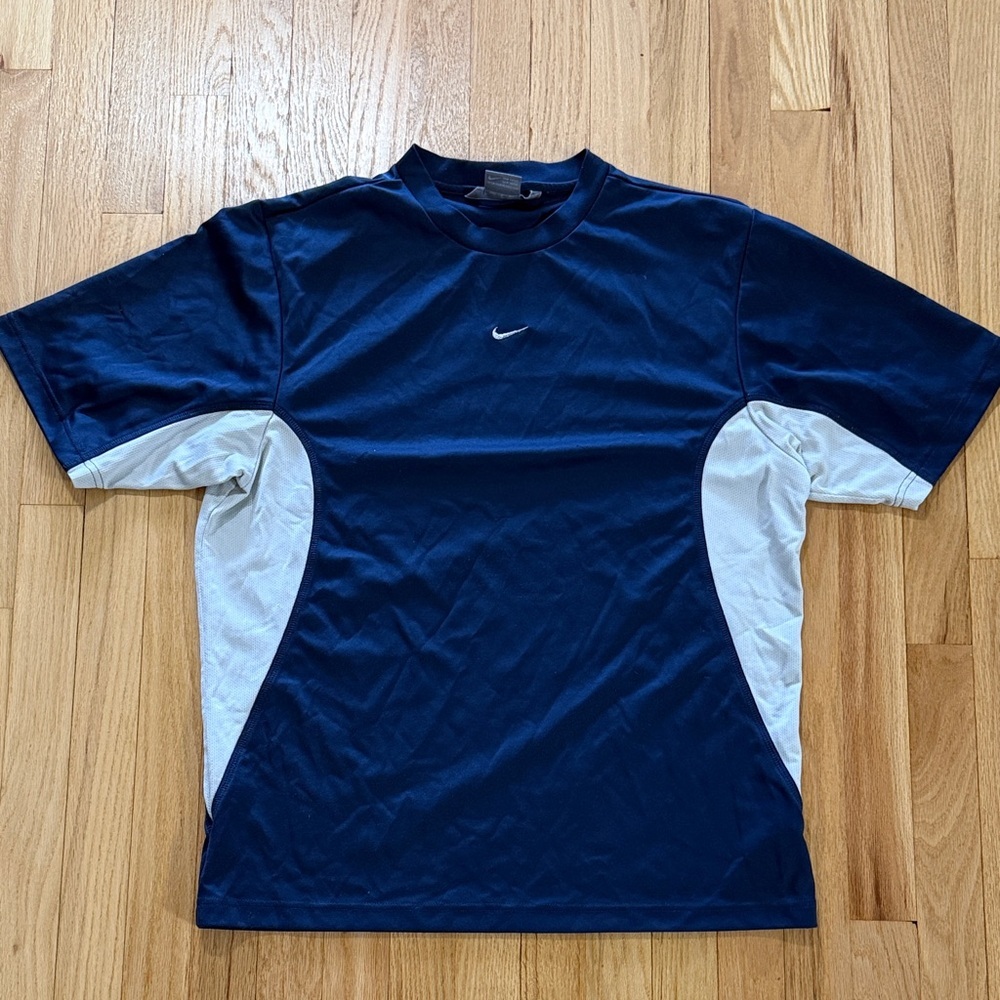 Vintage Nike Y2K Navy Blue Center Swoosh Short Sleeve T-Shirt Sz M